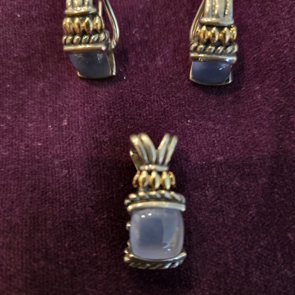 Samuel Blue Cabochon Blue Chalcedony Bali Collection 925 SS with 14kt Gold